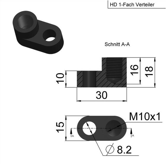 Verteiler Adapter 1-fach M10x1,0 Harley schwarz